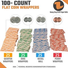 Coin Storage, 4 Color-Coded Tubes & 100 Wrappers – Perfect for Coin Collectors