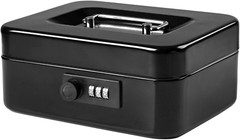 Medium Cash Box with Combination Lock- Durable Metal Cash Box with Money Tray Bl