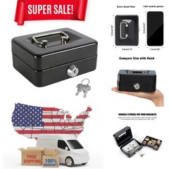 Compact Black Locking Cash Box with Durable Key Lock & Coin Tray, 4.92&Prime;x3.74&Prime;