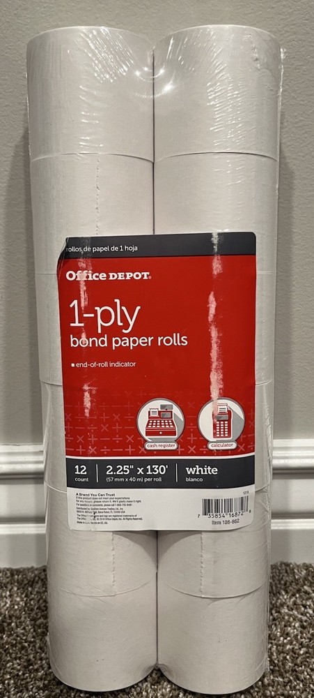 Office Depot Bond Paper Rolls 1 Ply 12 Count 2.25 X 130&prime; New