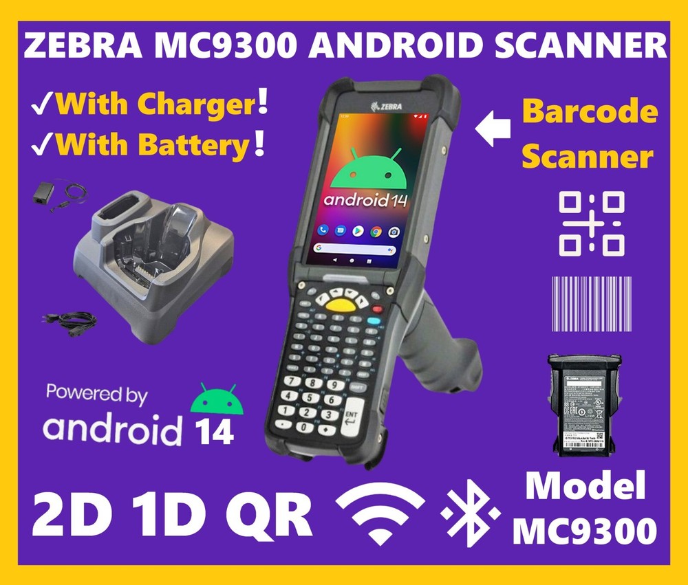 ✅Zebra MC9300 Warehouse 2D/1D/QR Code Barcode Scanner, Android 14, w/ Cradle!🔥⭐