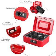 Medium Cash Box with Combination Lock Durable Metal Cash Box with Money Tray…