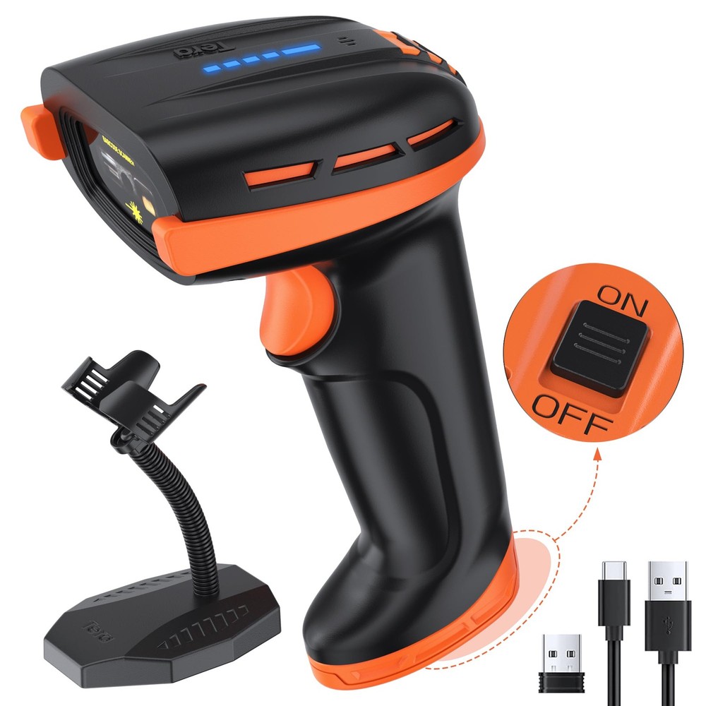Barcode Scanner Wireless with Stand: 1D 2D QR with Power Switch, D6100