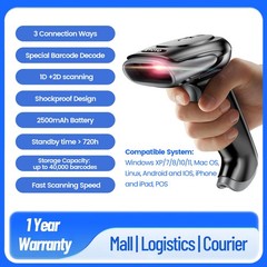 Eyoyo 2D QR Wireless Barcode Scanner 2500mAh Handheld Cordless USB Wired Reader