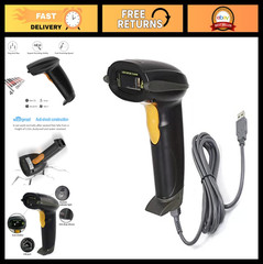 Wired Barcode Scanner USB Handheld Reader for PC, Laser UPC EAN Label Gun, Black