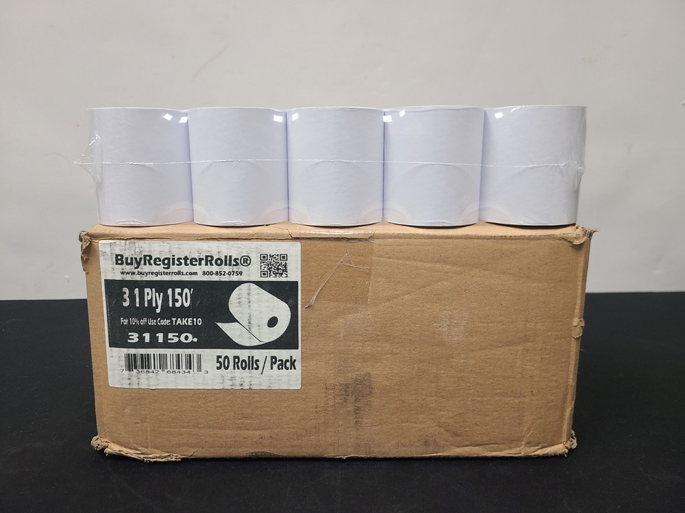 3&Prime; x 150&prime; 1-Ply Bond Kitchen Printer Paper Receipt Paper (50 Rolls) 48 GSM…