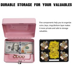 Steel Cash Box with Key Lock, Metal Small Money Pink – 5.9&Prime; x 3.1&Prime; x 4.7&Prime;