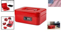 Medium Durable Metal Cash Box with Combination Lock & Tray – Red 7.87×6.3×3.35