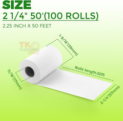 (100 Rolls) 2 1/4&Prime; X 50&prime; Thermal Paper, POS Receipt Paper for Retail Business Ca