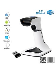 1D/2D Wireless Bluetooth Barcode Scanner: 3-in-1 with stand, USB QR Code Reader