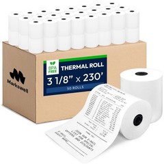 BPA Free Thermal Receipt Paper Rolls 3 1/8&Prime; x 230&prime; – 50 Pack, 48 GSM POS Tape