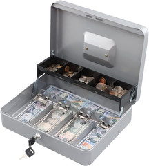 Locking Cash/Money Saving Organizer Box with Lock Safe with Key and Cash Tray, B