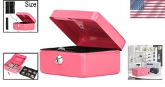 Compact 5.9&Prime; Pink Cash Box with Key Lock and Money Tray – Perfect for Festivals