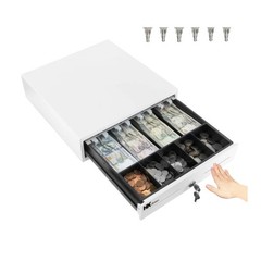 HK Systems Push to Open Cash Drawer White Metal 4 Bill 5 Coin Compartment