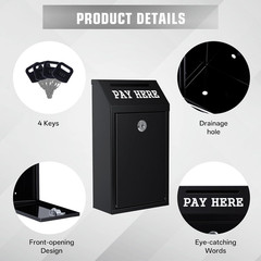 Pay Here Cash Box for Farm Stand, Metal Cash Box with Lock and 4 Keys Wall Mount
