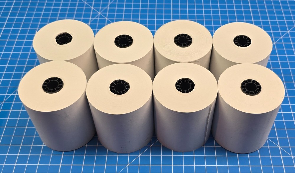 8 Rolls Staples 3 1/8&Prime; x 230ft (8cm x 70m) 7/16 Core White Thermal Paper Rolls