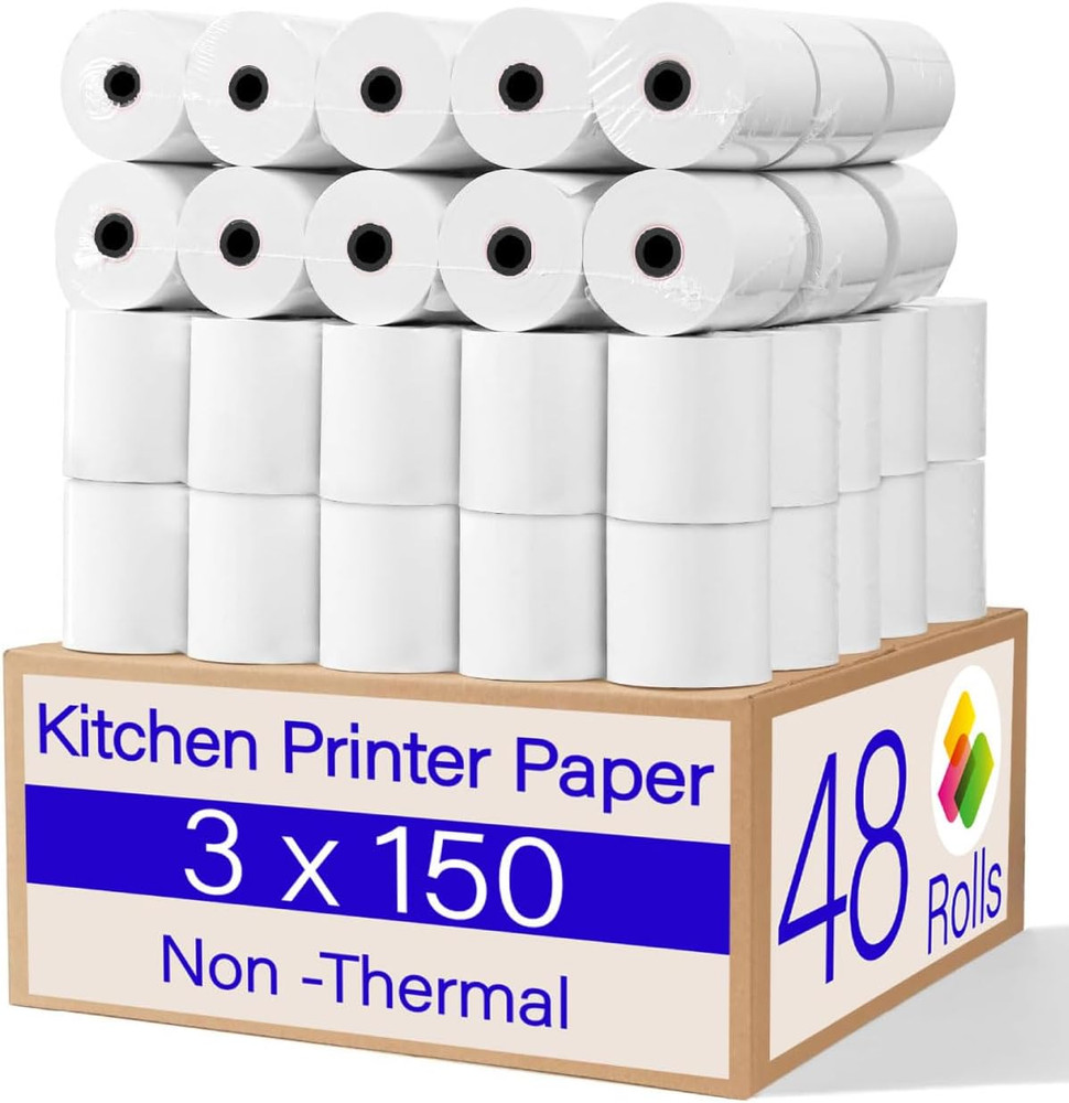 (48 Rolls) 1Ply Bond Receipt Paper Rolls 3 X 150 White Paper for Kitchen Impact