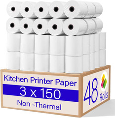 (48 Rolls) 1Ply Bond Receipt Paper Rolls 3 X 150 White Paper for Kitchen Impact