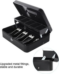 Large Cash Box with Money Tray and Lock, Metal Money Box for Cash, Lockbox 11.8