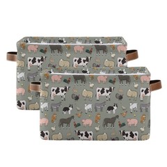 Farm Animals Pattern Rectangle Storage Bin, 15 x 11 x 9.5 in, Collapsible Org…