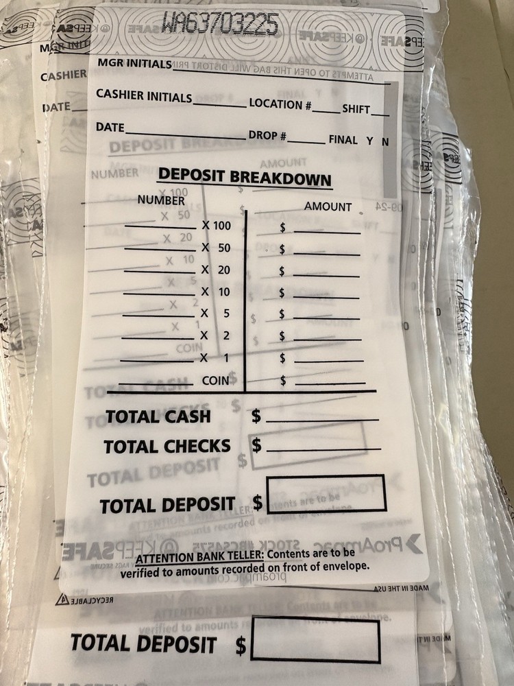 Bank Deposit Bags New 50 PK