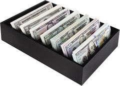 Wooden Cash Organizer with 8 Compartments – Black Currency Storage Tray