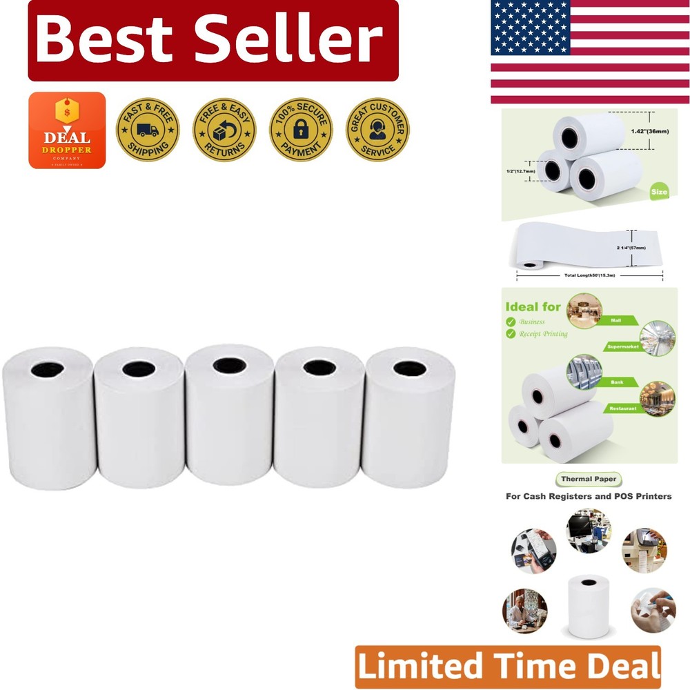 50&prime; Thermal Receipt Paper Rolls – 2 1/4&Prime; Size, 5 Pack for Efficient Transactions