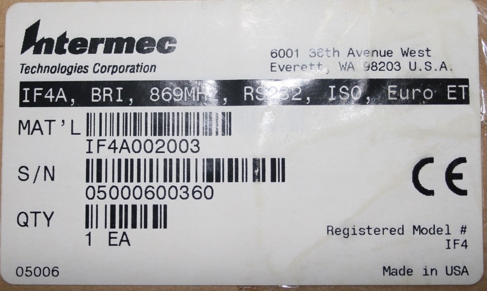 New in Box Intermec IF4A RFID Reader, IF4A, BRI, 869MHZ, RS232, ISO, Euro, ETSI