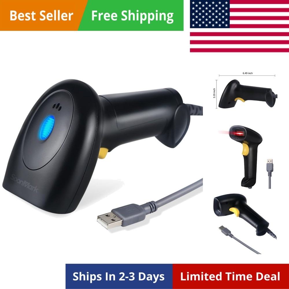 Handheld USB Barcode Scanner Wired 1D Bar Code Reader for Supermarket, Conven…