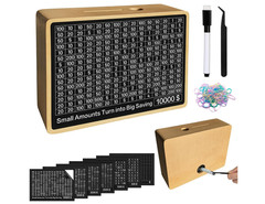 Money Saving Challenge Box Cash Vault Wooden Savings Box Cash Saver $500 $10000