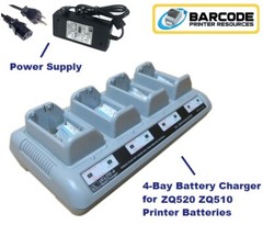 Zebra 4-Bay Battery Charger to ZQ520 ZQ510 Mobile Printer Batteries + Power!