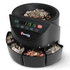 Cassida C100 Electronic Coin Sorter/Counter, Countable coins 1¢, 5¢, 10¢, 25¢.