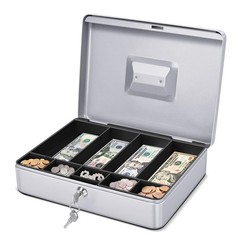 Flexzion Cash Box with 12 inches (L) x 9 (W) x 3 (H), Silver