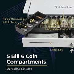 Durable 16&Prime; Cash Drawer – 5 Bill & 6 Coin Slots with Key-Lock for Security