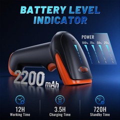 Barcode Scanner 2D Wireless: with Battery Indicator and Stand, HW0002