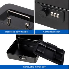 Cash Box Combination Lock Money Organizer Safe Security Tiered Tray Storage