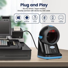 1D 2D QR Hands-Free Barcode Scanner, Omnidirectional Automatic Sensing Scanning