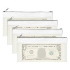 8.5×4 Inch Money Bags with Zipper, 4Pcs Clear Cash Pouch, White