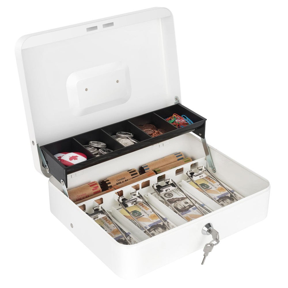 Cash Box with Lock and Money Tray Money Box for Cash, Metal Lock Box for Mone…