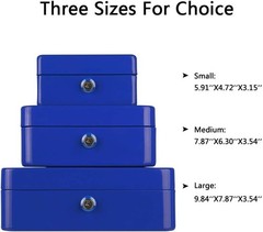 Cash Box with Lock, Metal Storage Safe with Key, 7.87×6.30×3.54 inch Blue Medium
