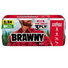 Brawny Tear-A-Square 3-Ply Paper Towels, 8 Triple Rolls = 24 Regular Rolls, S…