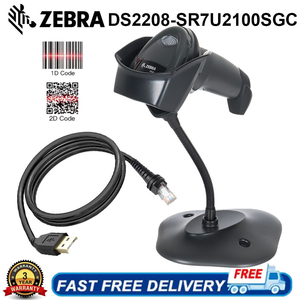 Zebra DS2208-SR7U2100SGC Handheld 1D 2D Barcode Scanner with Stand and USB Cable