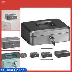 Cash Box with Tray 8 Liter Grey Steel Key Lock Portable For Money