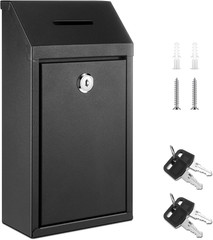 Metal Money Box,Black,10.24 X 5.71 X 2.95 Inch,No Lid | Wall Mounted Drop Donati