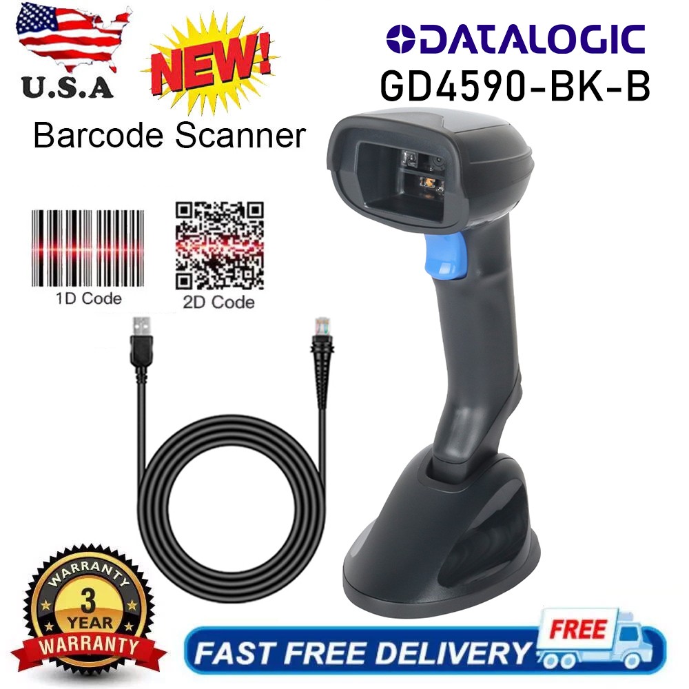 Datalogic Gryphon GD4590-BK-B 1D USB Handheld Barcode Scanner Reader with Stand