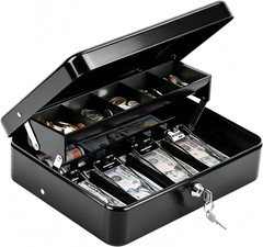 Cash Box with Key Lock–0.7Mm Thick Metal Money Box for Flea Market Vendors