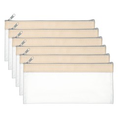 8.7×3.9 Inch Money Bags with Zipper, 6 Pcs Clear PVC Cash Pouch, Beige