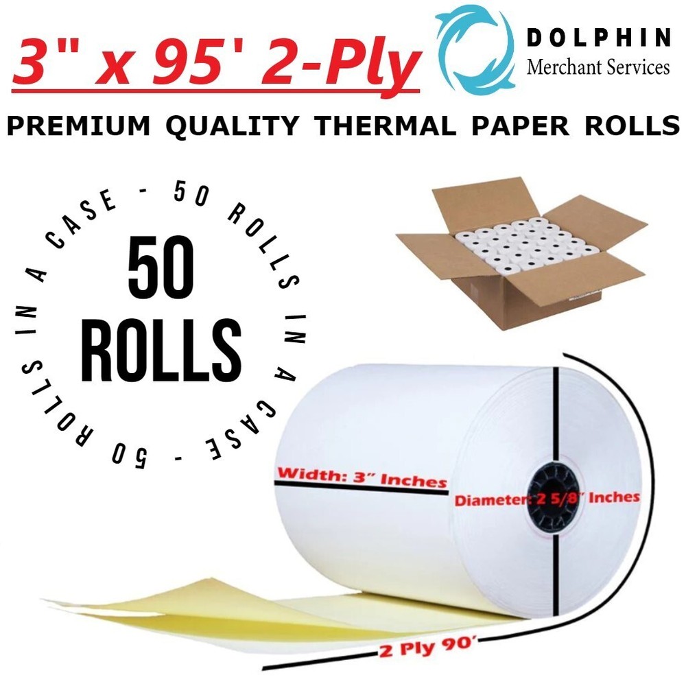 3&Prime; x 95ft – 2 Ply Premium Quality Paper for POS – 50 Rolls in a case
