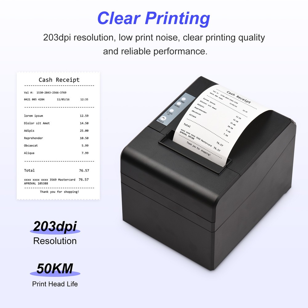 Thermal Receipt Printer 80mm Desktop Direct Thermal Printing USB+LAN Connec KRZI