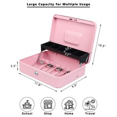 Cash Box with Money Tray and Key Lock,Tiered, Cantilever Design,4 Bill / 5 Co…